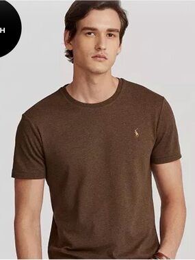 Polo by Ralph Lauren Men’s Brown Crew Neck Short Sleeve Tee with Gold Pony